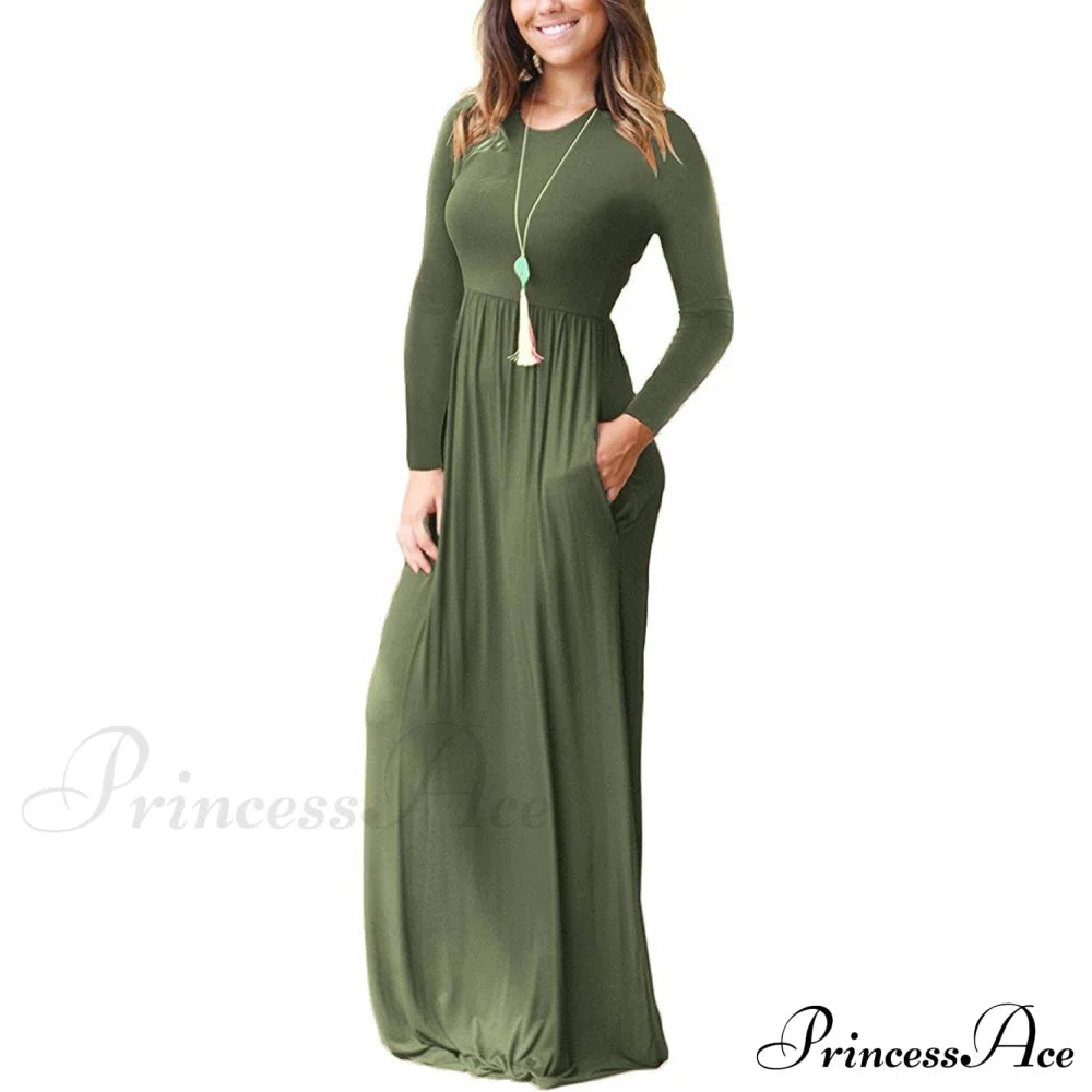 Women’s Long Sleeve Maxi Dress With Pockets