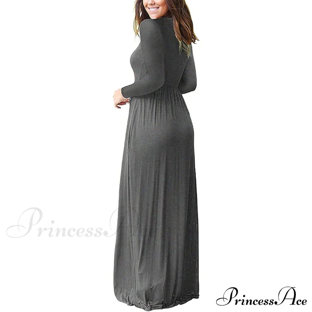 Women’s Long Sleeve Maxi Dress With Pockets