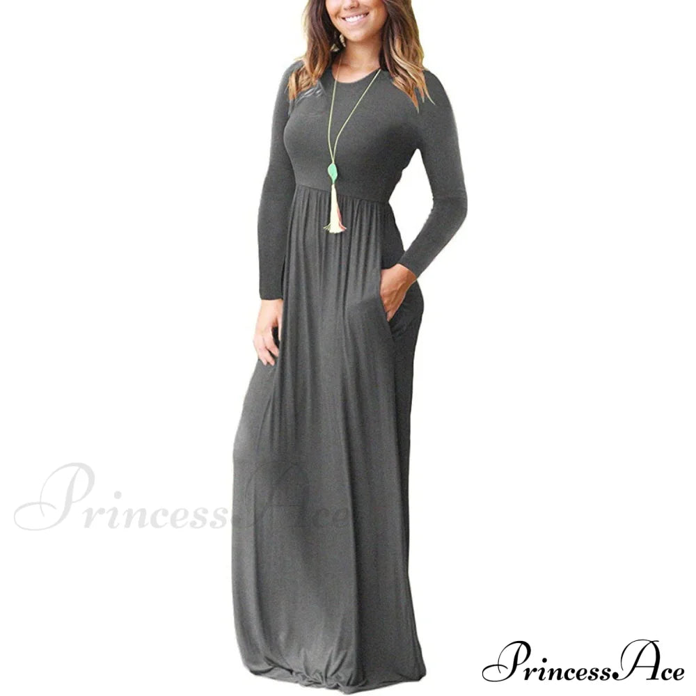 Women’s Long Sleeve Maxi Dress With Pockets