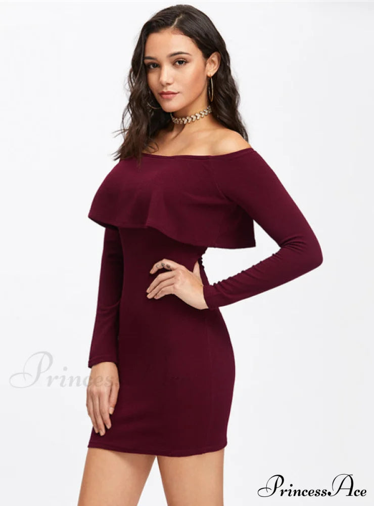 Womens Long Sleeve Mini Dress For Autumn And Winter Party Dresses-L