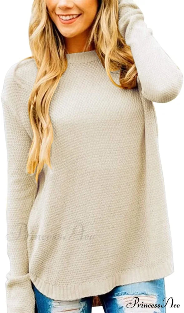 Women’s Long Sleeve Oversized Crew Neck Knit Pullover Beige / X-Large Sweaters-L