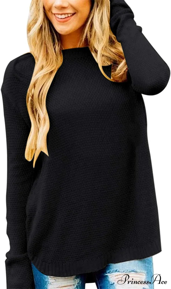 Women’s Long Sleeve Oversized Crew Neck Knit Pullover Black / Xx-Large Sweaters-L