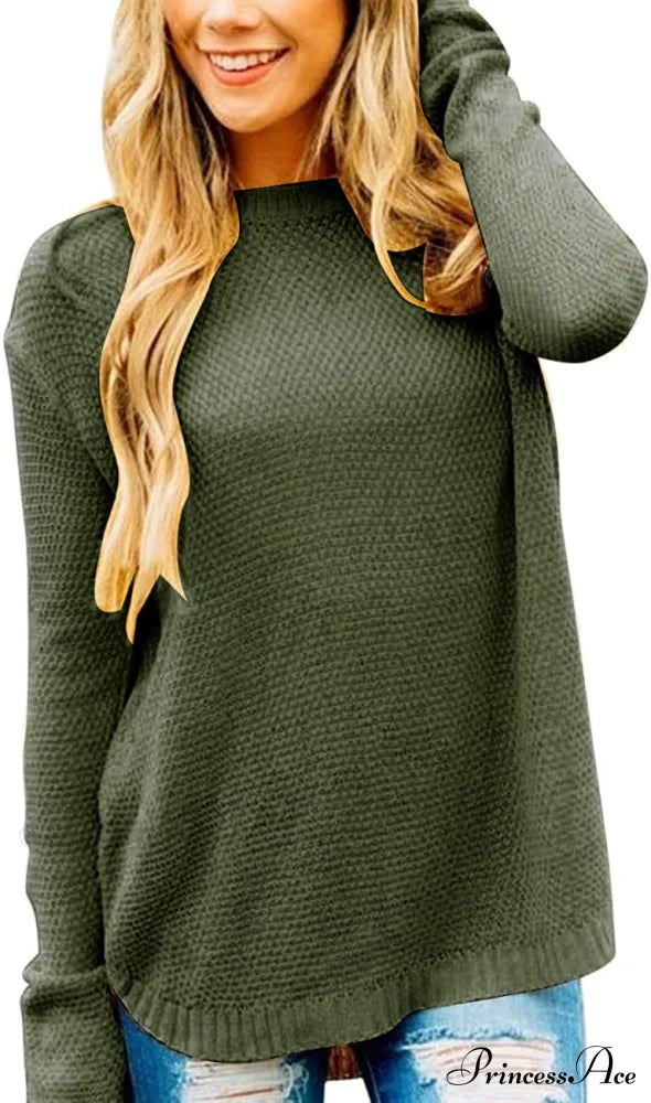 Women’s Long Sleeve Oversized Crew Neck Knit Pullover Green / Xx-Large Sweaters-L