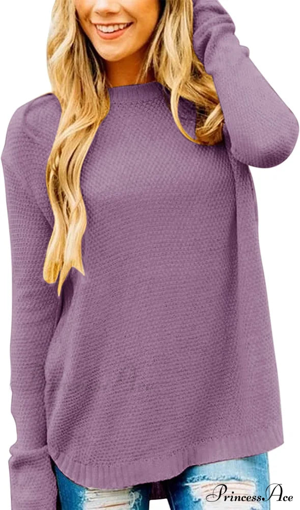 Women’s Long Sleeve Oversized Crew Neck Knit Pullover Purple / X-Large Sweaters-L