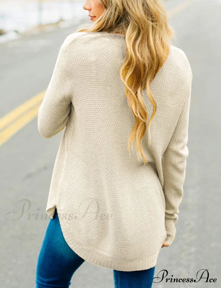 Women’s Long Sleeve Oversized Crew Neck Knit Pullover Sweaters-L