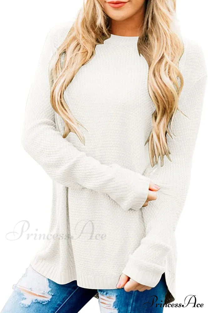 Women’s Long Sleeve Oversized Crew Neck Knit Pullover White / X-Large Sweaters-L