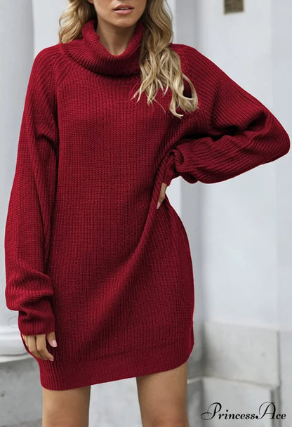 Women’s Loose Turtleneck Oversize Long Pullover Sweater Dress Sweaters-L