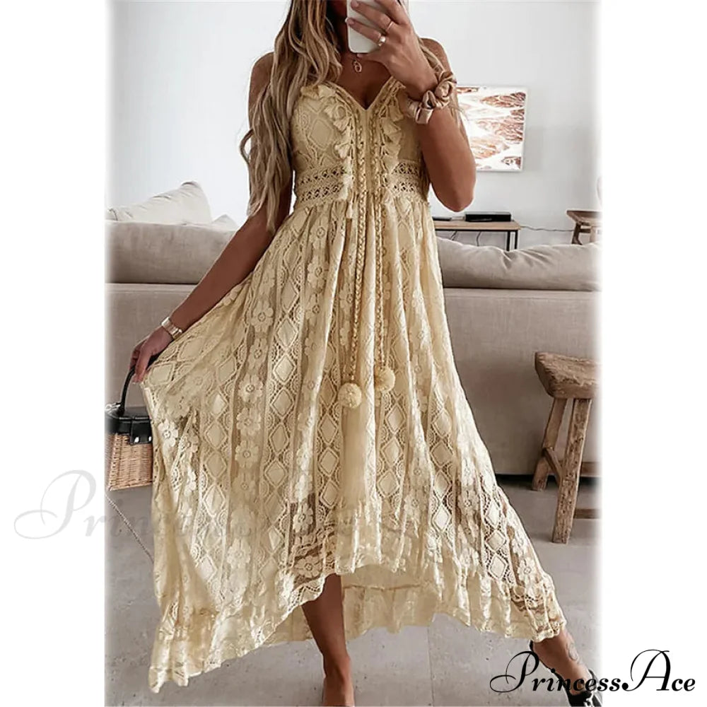 Women's Swing Dress Maxi long Dress Beige __stock:200 casual dresses clothes dresses refund_fee:1200