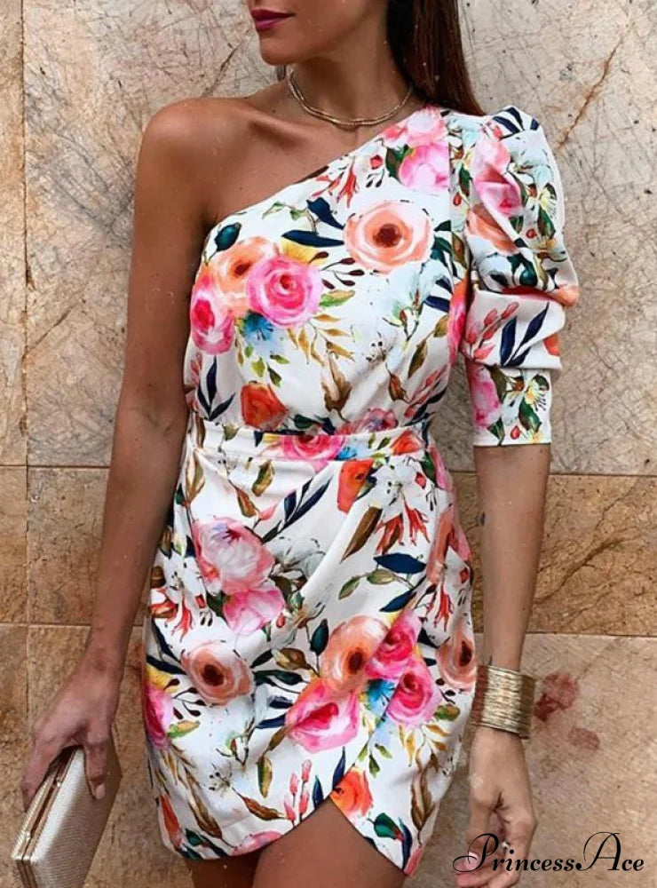 Women’s One Shoulder Floral Print Bodycon Dress Dresses