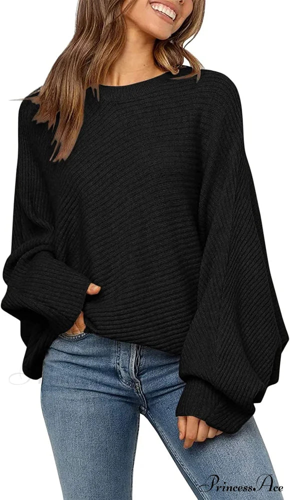 Women’s Oversized Long Bat Sleeve Sweater Black / Medium Sweaters-L