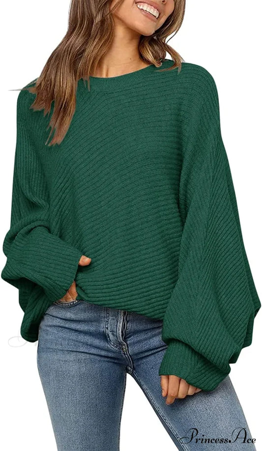 Women’s Oversized Long Bat Sleeve Sweater Green / Large Sweaters-L