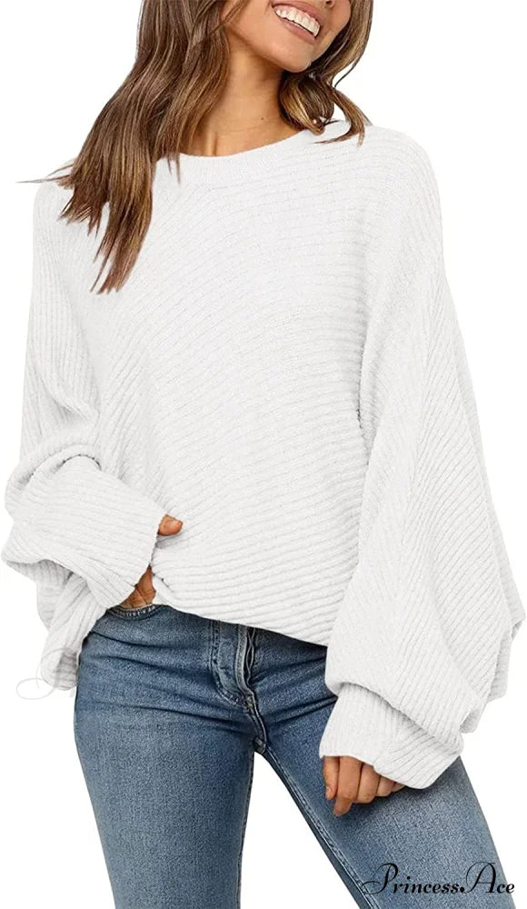 Women’s Oversized Long Bat Sleeve Sweater White / Medium Sweaters-L