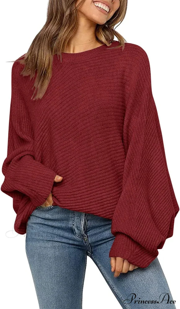 Women’s Oversized Long Bat Sleeve Sweater Wine / Large Sweaters-L