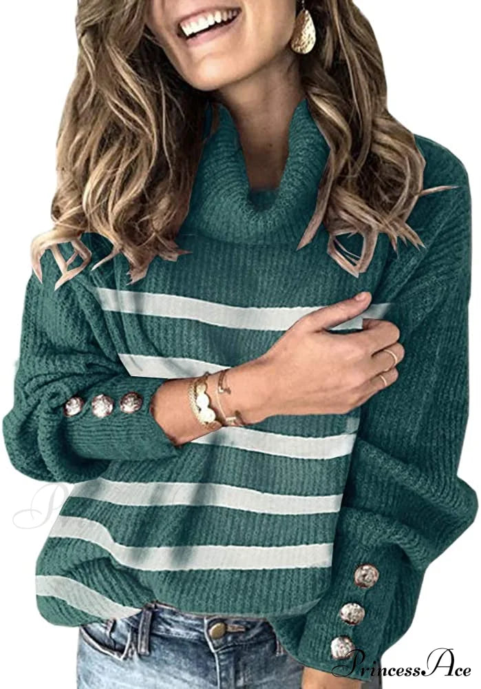 Women’s Oversized Turtleneck Chunky Pullover Sweaters Green / Small Sweaters-L