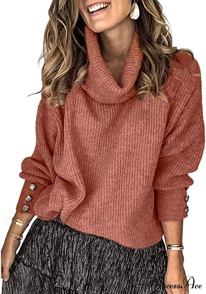 Women’s Oversized Turtleneck Chunky Pullover Sweaters Sweaters-L