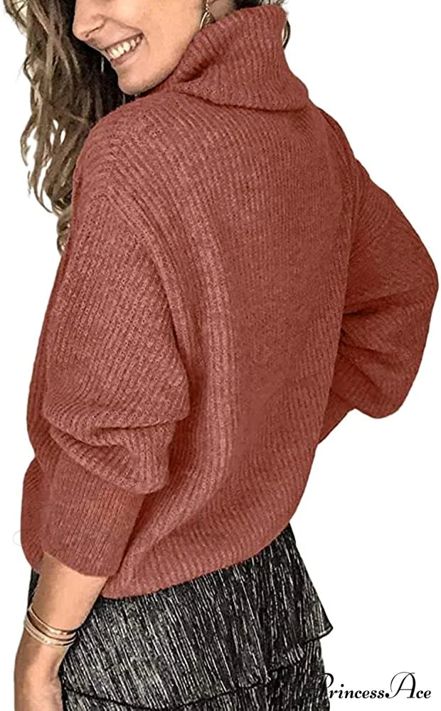 Women’s Oversized Turtleneck Chunky Pullover Sweaters Sweaters-L