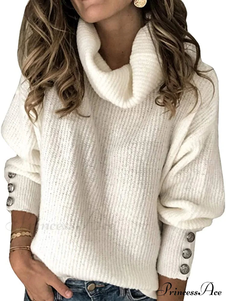 Women’s Oversized Turtleneck Chunky Pullover Sweaters White / Xx-Large Sweaters-L