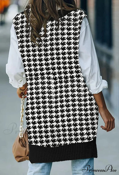 Women’s Oversized V Neck Knit Sweater Vest Tunic Sleeveless Pullover Top Sweaters-L