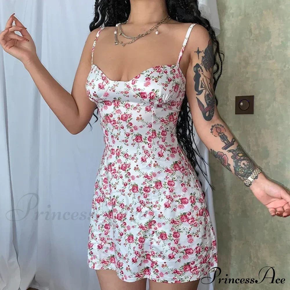 Women’s Short Breasted Slimlarge Backless Sleeveless Sun Vacation Floral Dress