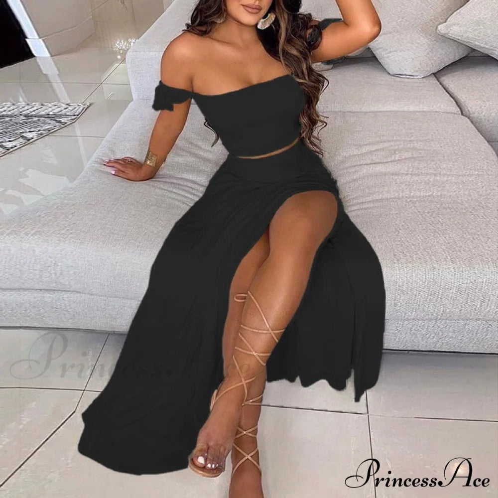 Women’s Slash And - Long Warm-Season Top Slit Piece Spring With Shoulder Neck Set Two Off