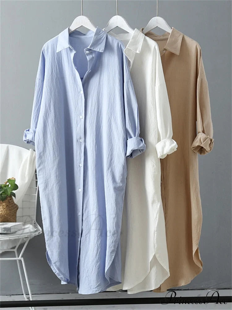 Women’s Spring/Autumn Arm - Fit Blouse Loose Casual Gown With Long Buttons