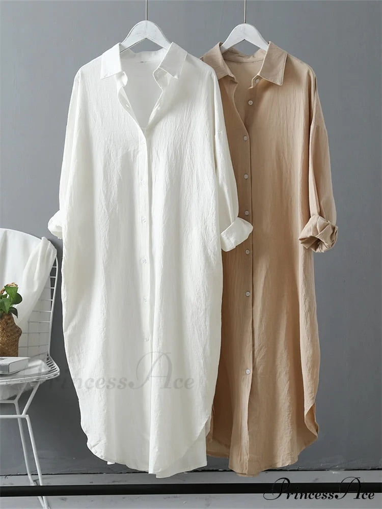 Women’s Spring/Autumn Arm - Fit Blouse Loose Casual Gown With Long Buttons