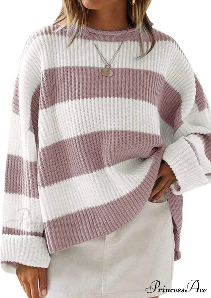 Women’s Striped Color Comfy Knitted Sweater Pink / X-Large Sweaters-L