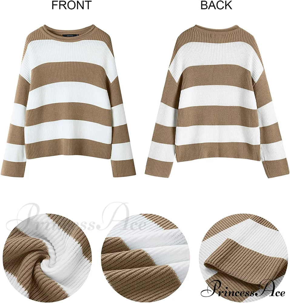 Women’s Striped Color Comfy Knitted Sweater Sweaters-L