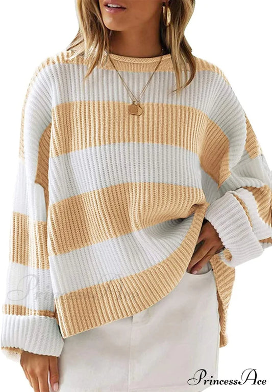 Women’s Striped Color Comfy Knitted Sweater Yellow / X-Large Sweaters-L