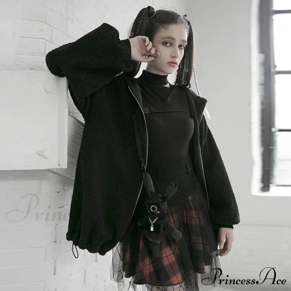 Women’s Style Mesh Stitched Plaid Warm High-Waisted Fluffy Daily Thick Personality Mini Skirt