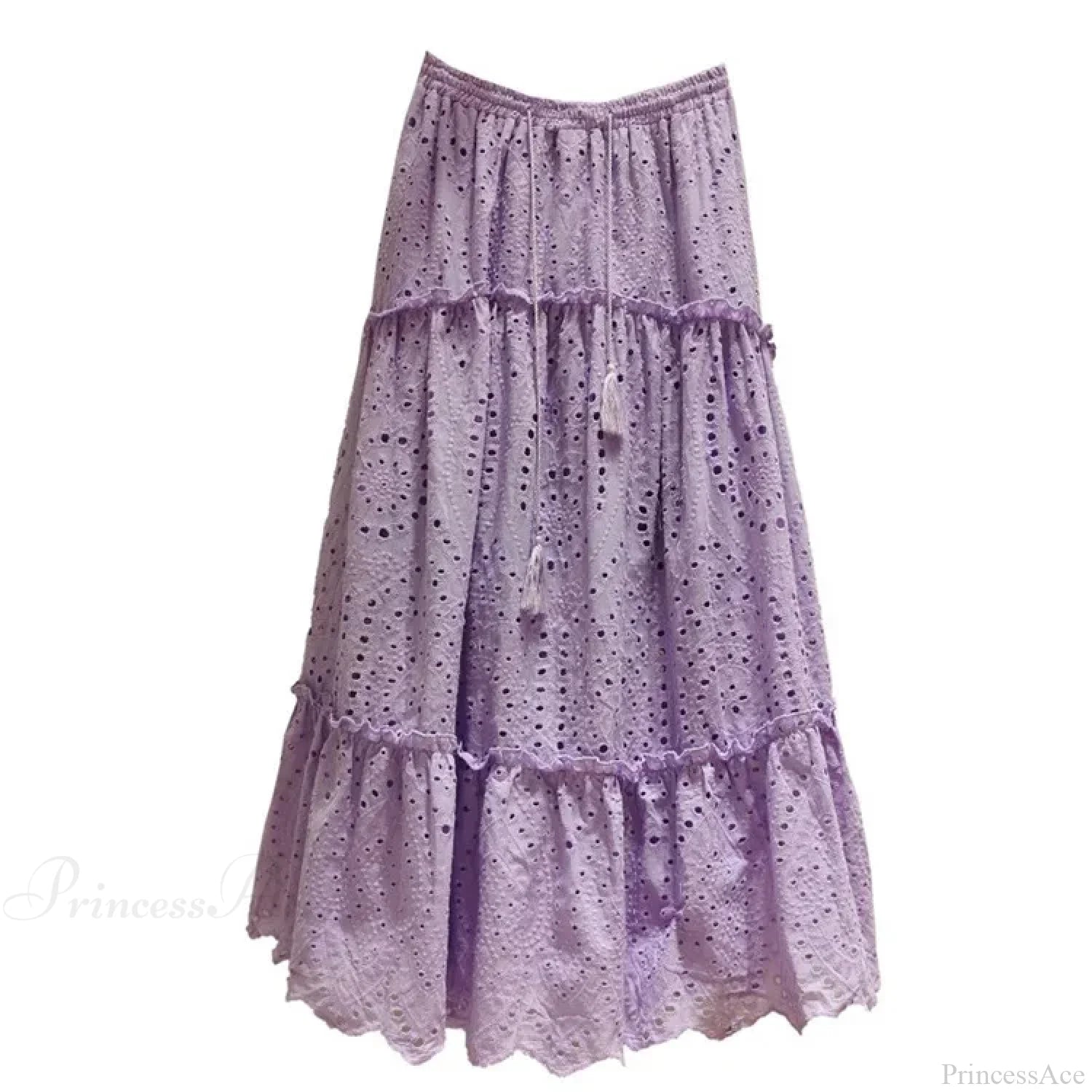 Women’s Summer Cotton Full Lace Midi Skirt A-line Boho Vacation Lavender / S