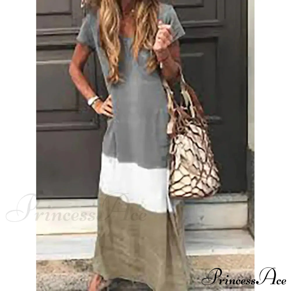 Women's T Shirt Maxi Long Dress Gray __stock:200 casual dresses clothes dresses refund_fee:1200 show-color-swatches