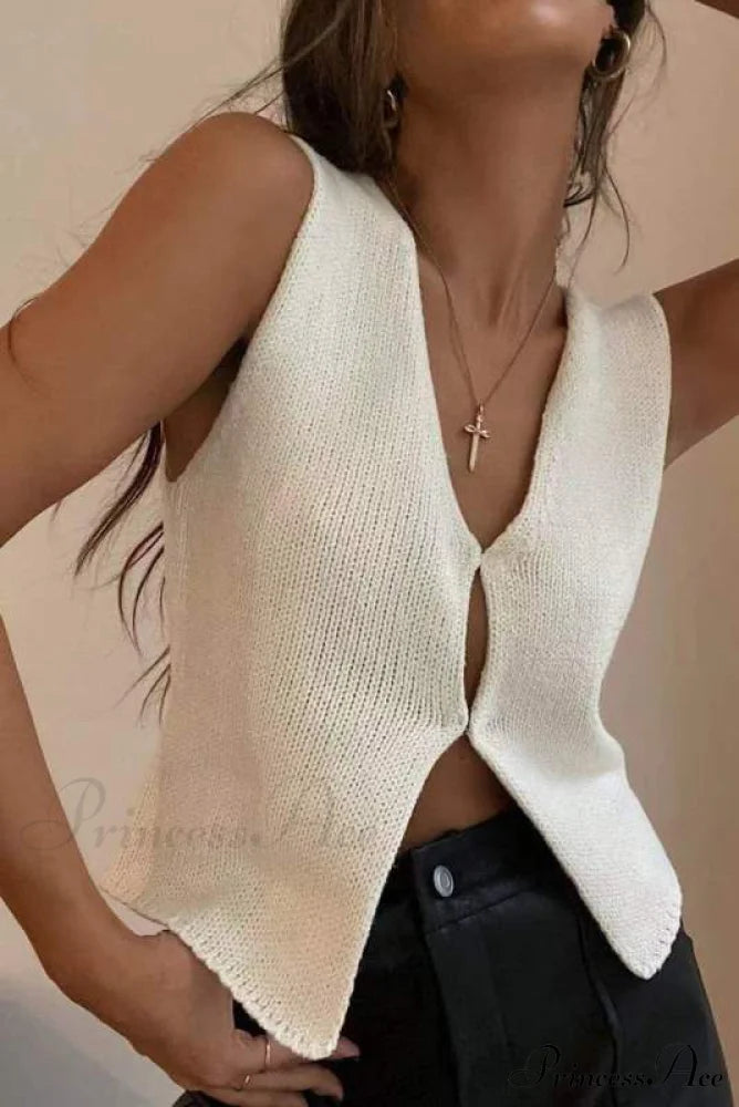 Women's Deep V Sexy New Sleeveless Hot Girl Knitted Top Cardigan White clothes shirt shirts short sleeve top tops vest vests