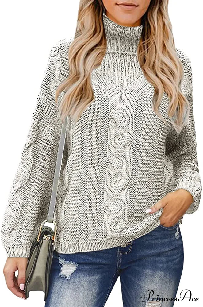 Womens Turtleneck Loose Oversized Chunky Knitted Sweater Beige / Xx-Large Sweaters-L