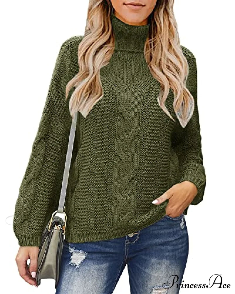 Womens Turtleneck Loose Oversized Chunky Knitted Sweater Sweaters-L