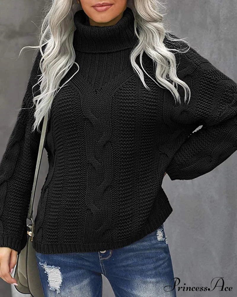 Womens Turtleneck Loose Oversized Chunky Knitted Sweater Sweaters-L