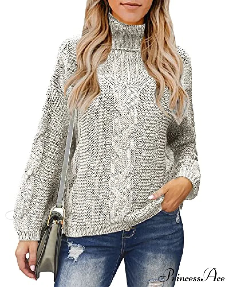 Womens Turtleneck Loose Oversized Chunky Knitted Sweater Sweaters-L