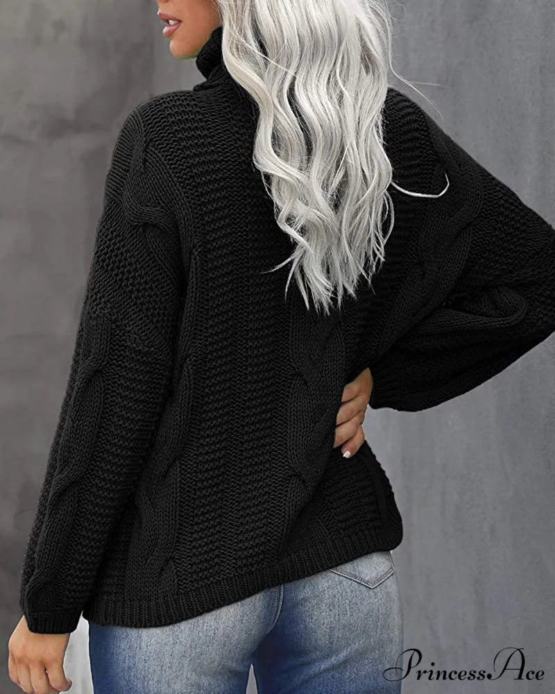 Womens Turtleneck Loose Oversized Chunky Knitted Sweater Sweaters-L