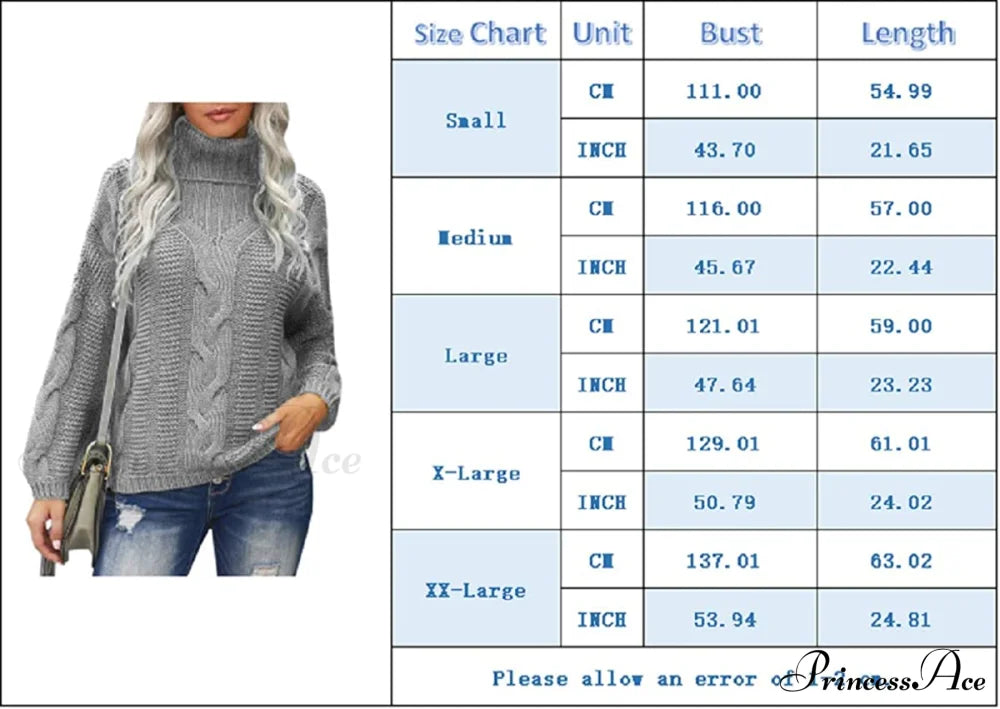 Womens Turtleneck Loose Oversized Chunky Knitted Sweater Sweaters-L