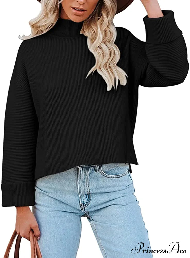 Women’s Turtleneck Oversized Long Sleeve Casual Warm Pullover Black / Xx-Large Sweaters-L