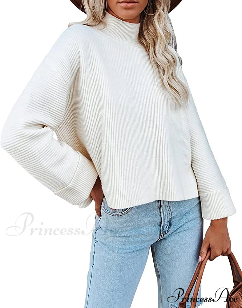 Women’s Turtleneck Oversized Long Sleeve Casual Warm Pullover Sweaters-L