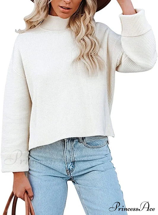 Women’s Turtleneck Oversized Long Sleeve Casual Warm Pullover White / Xx-Large Sweaters-L