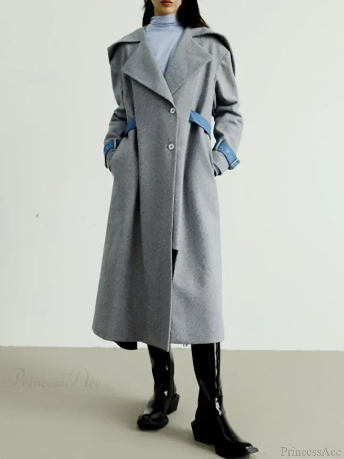 Women’s Woolen Removable Contrast Overcoat gray / S