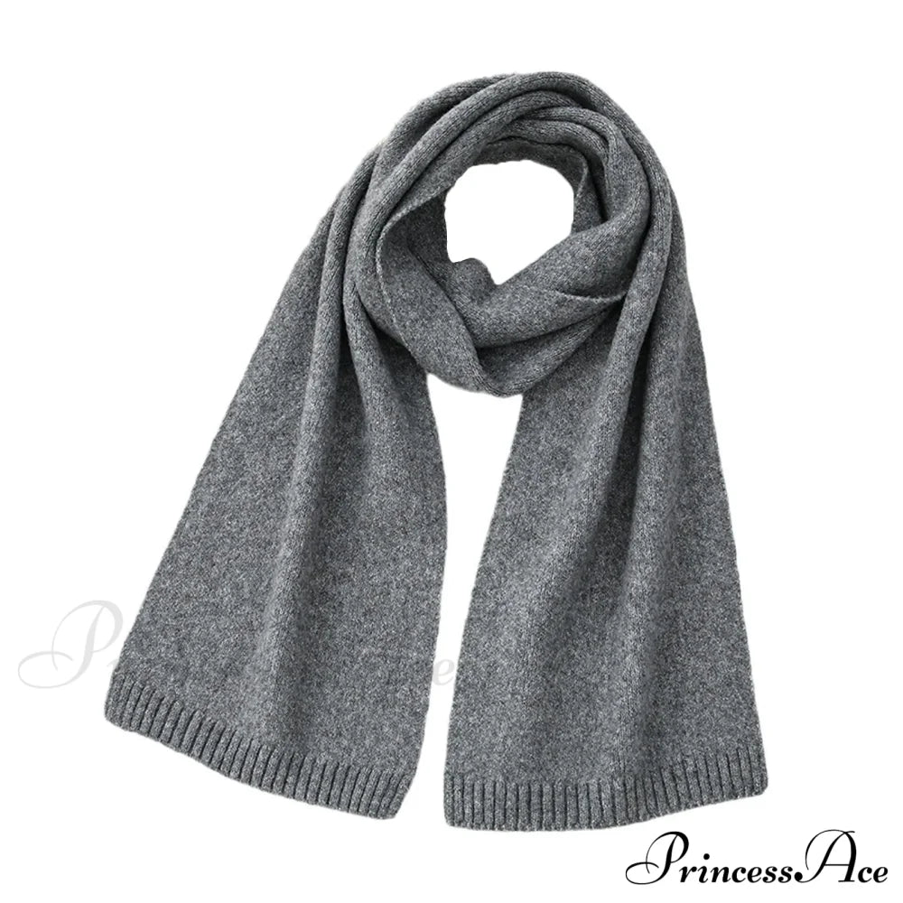 Wool Blend Solid Knitted Minimalist Imitation Cashmere Scarf Black Grey / L183Cm W25Cm Scarfs-L