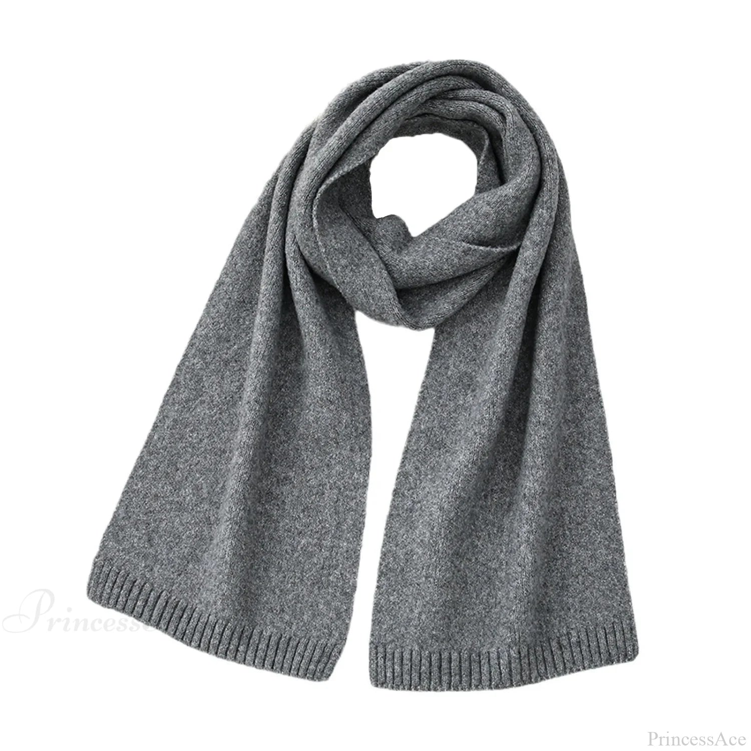 Wool Blend Solid Knitted Minimalist Imitation Cashmere Scarf Black Grey / L183Cm W25Cm Scarfs-L