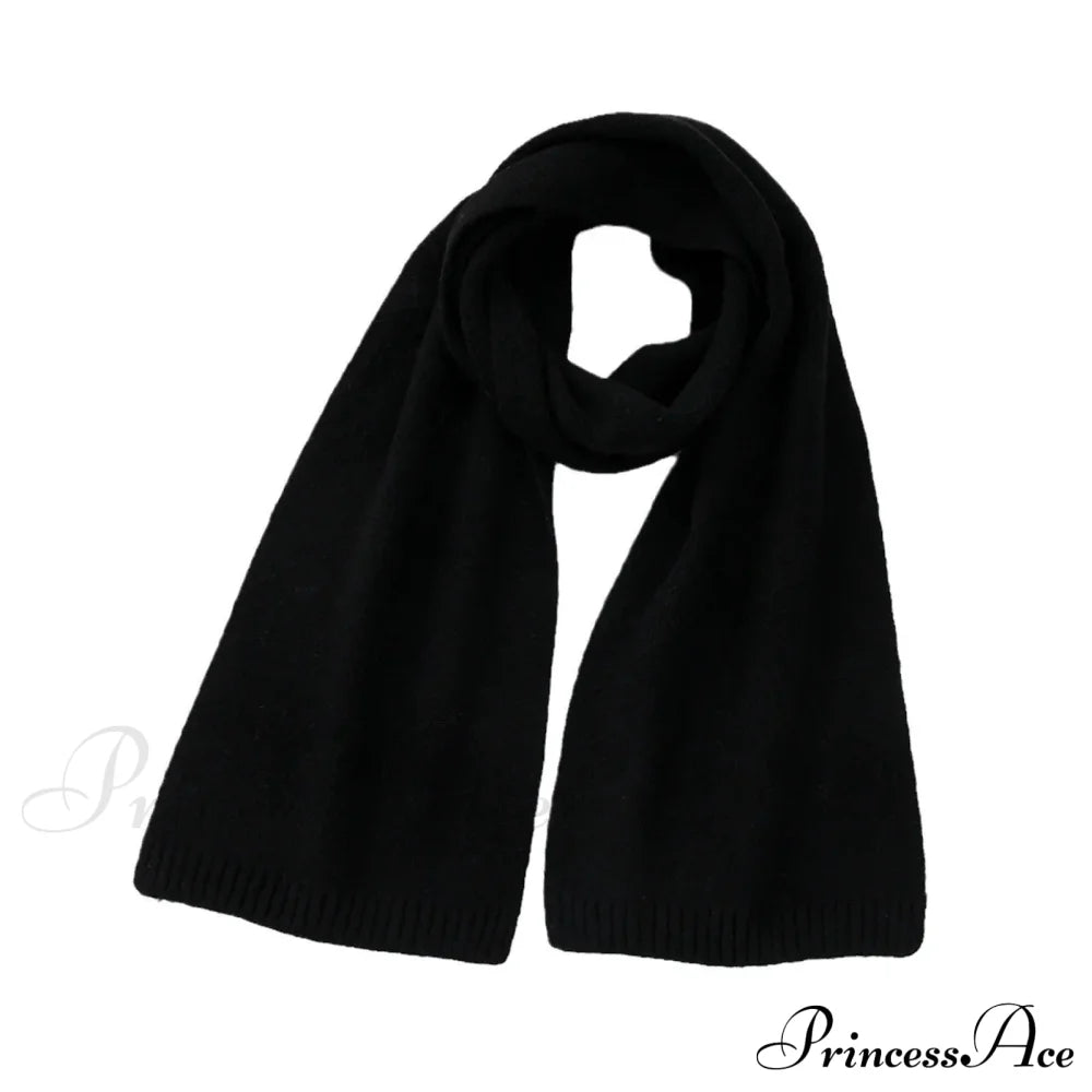 Wool Blend Solid Knitted Minimalist Imitation Cashmere Scarf Black / L183Cm W25Cm Scarfs-L