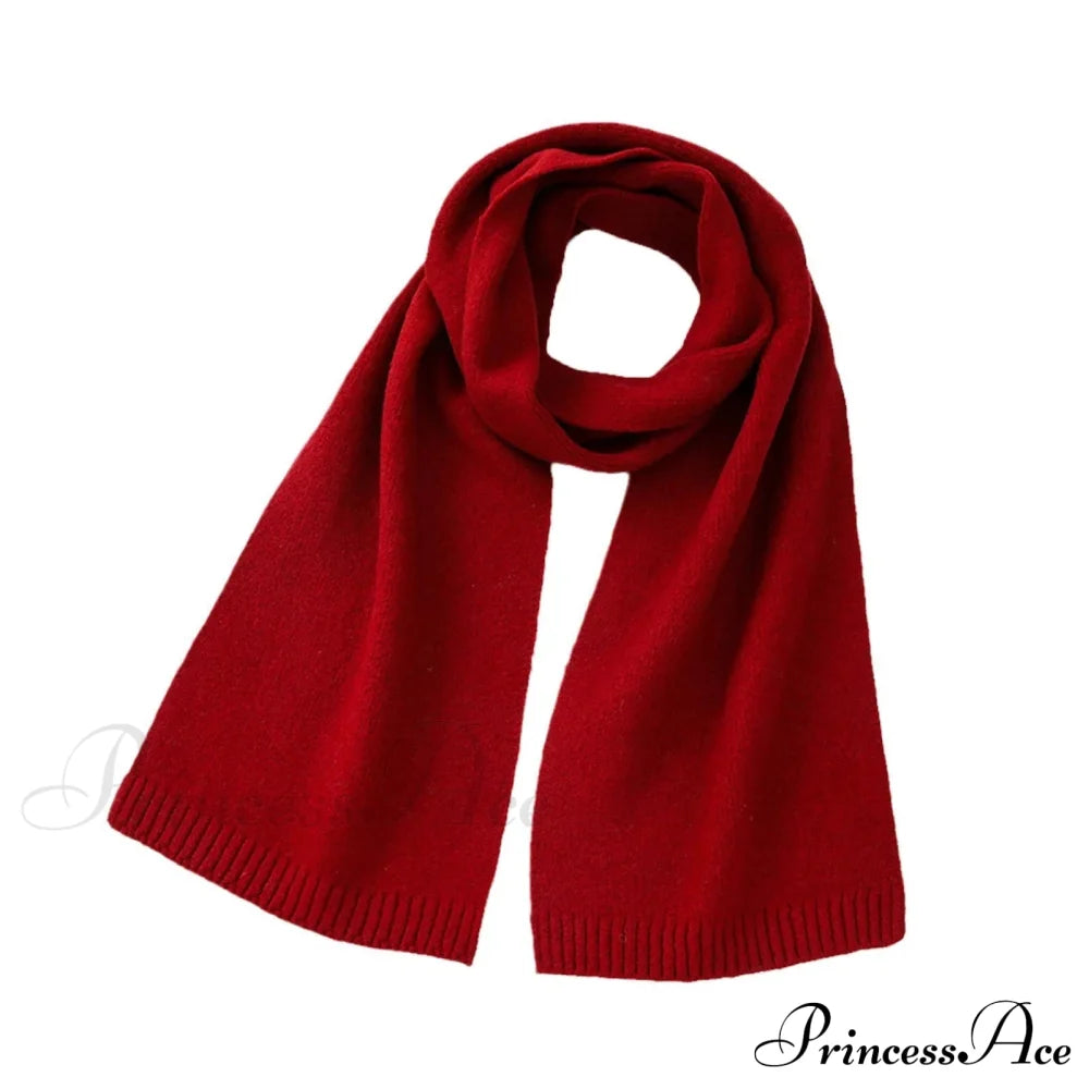 Wool Blend Solid Knitted Minimalist Imitation Cashmere Scarf Bright Red / L183Cm W25Cm Scarfs-L