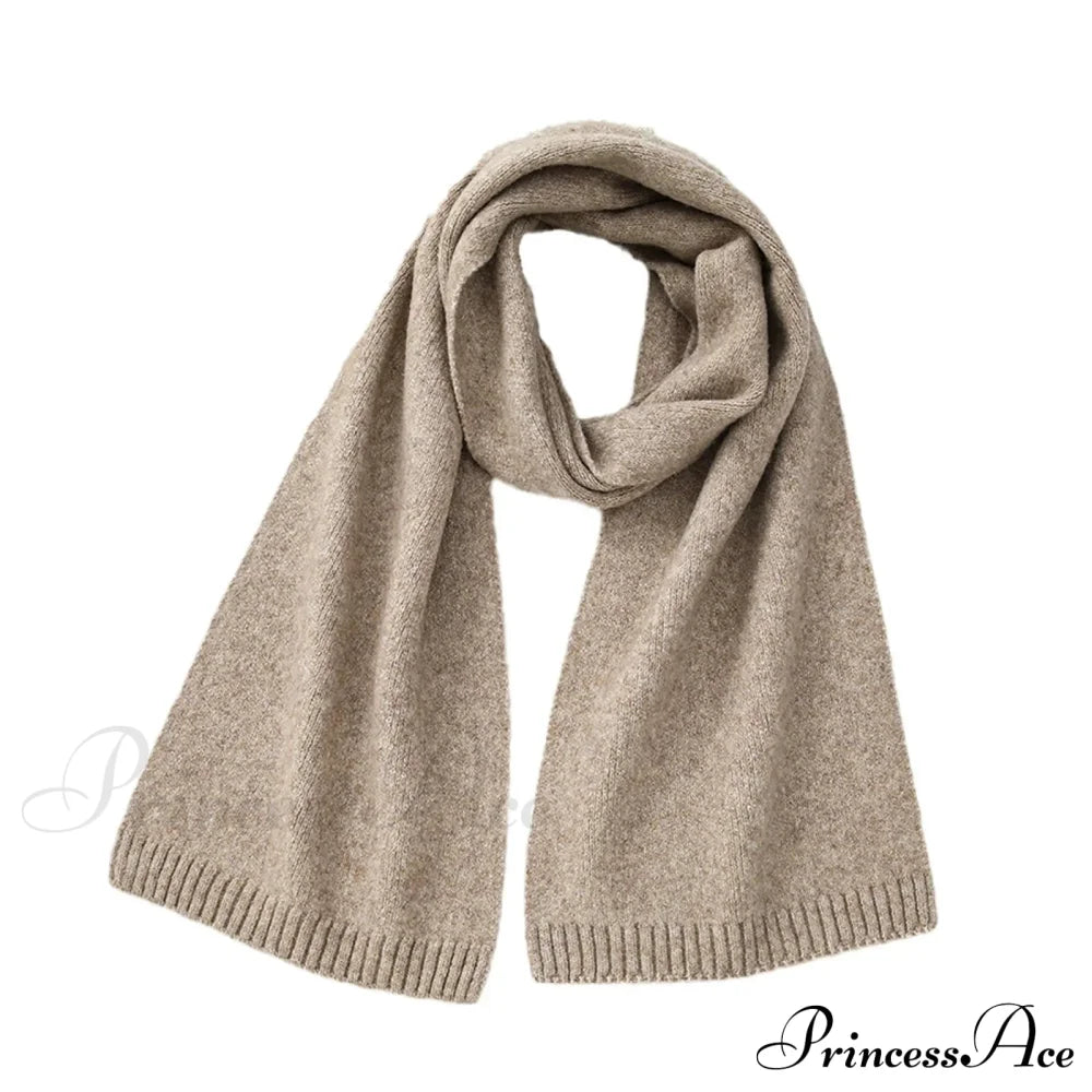 Wool Blend Solid Knitted Minimalist Imitation Cashmere Scarf Deep Khaki / L183Cm W25Cm Scarfs-L