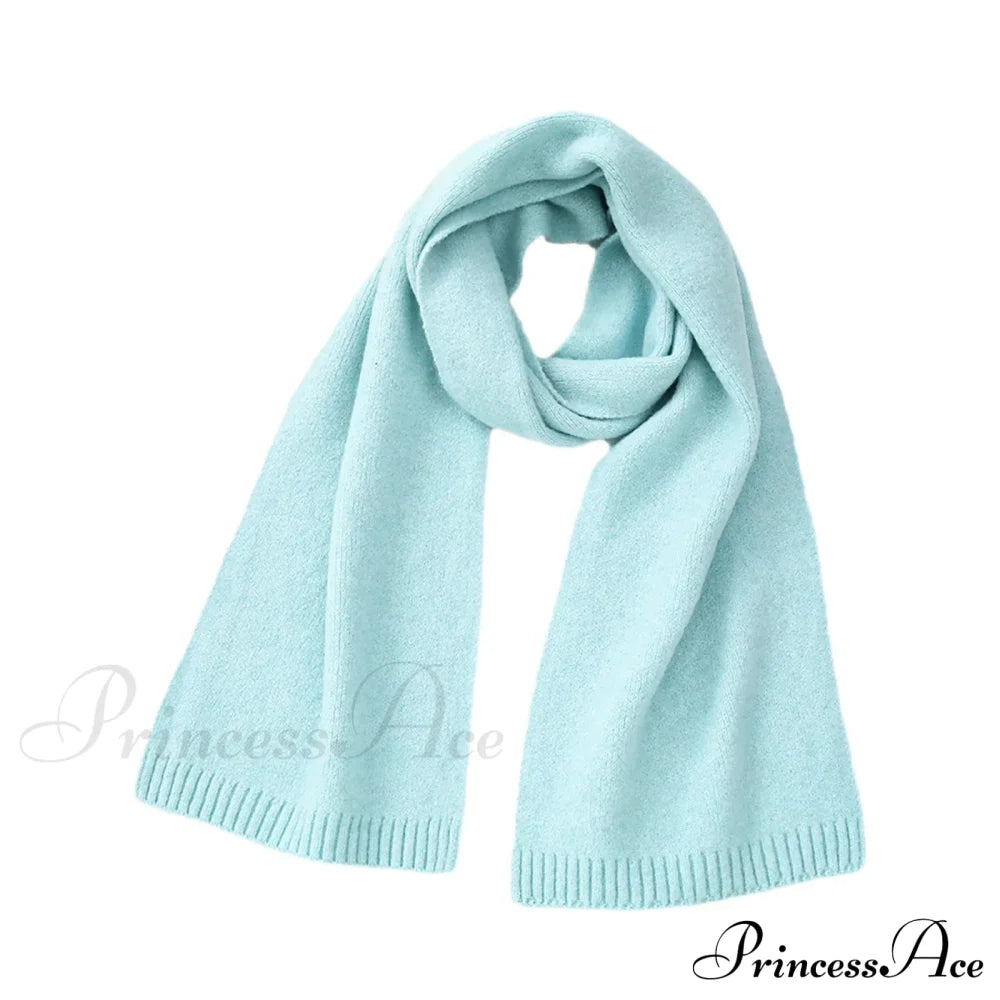 Wool Blend Solid Knitted Minimalist Imitation Cashmere Scarf Light Blue / L183Cm W25Cm Scarfs-L