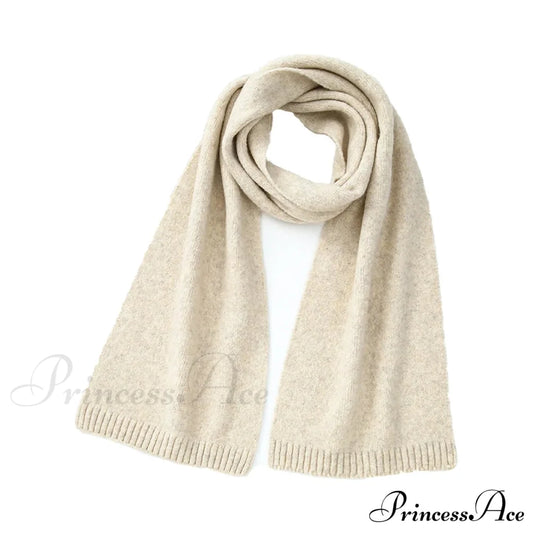 Wool Blend Solid Knitted Minimalist Imitation Cashmere Scarf Light Khaki / L183Cm W25Cm Scarfs-L